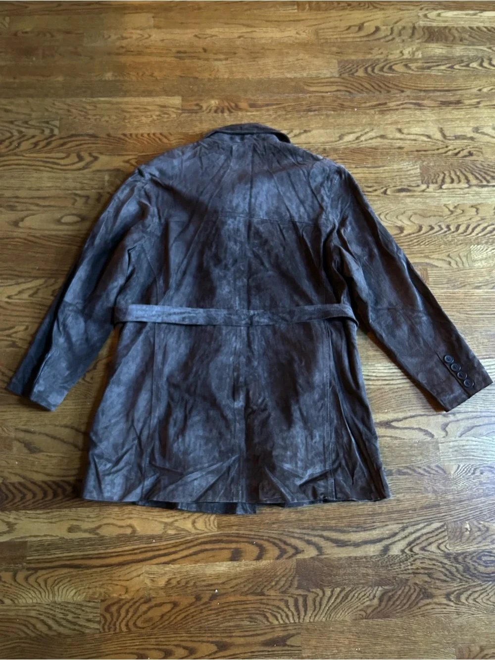 Modern Essentials Brown Genuine Suede Leather Trench Coat Women’s XL Belted - Picture 7 of 9